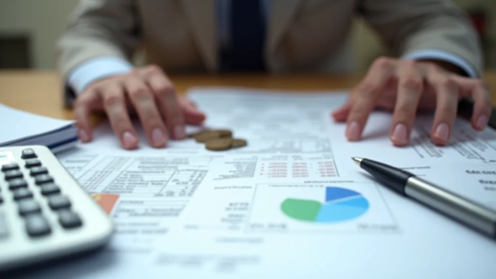 Calculadora junto a impresos tributarios sobre una mesa de despacho
