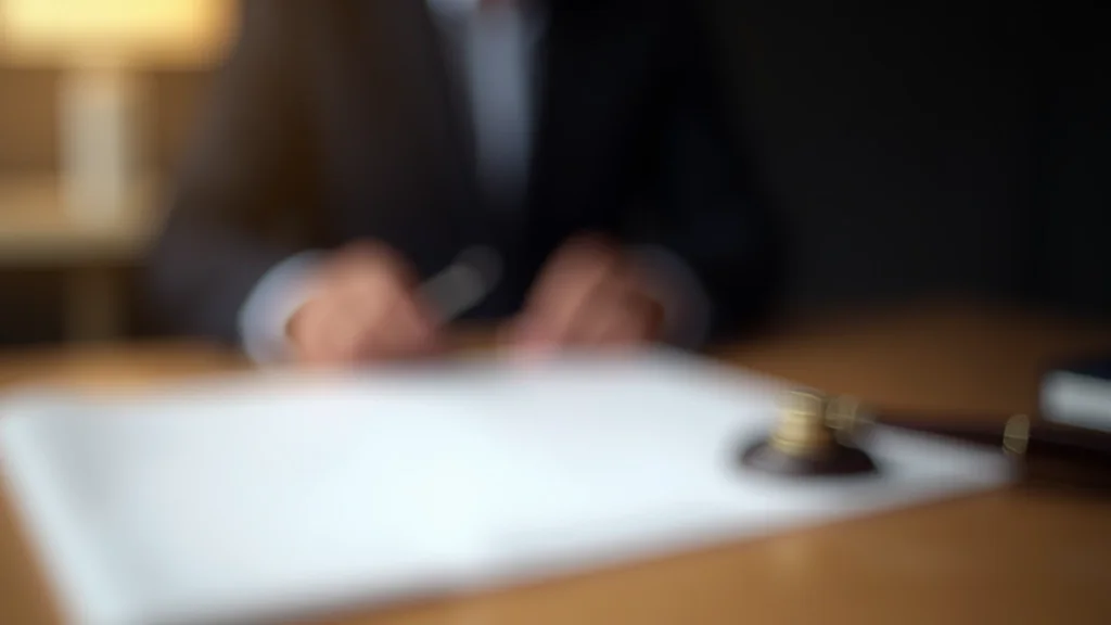 Mesa de notaría con documentación oficial y sello sobre la superficie